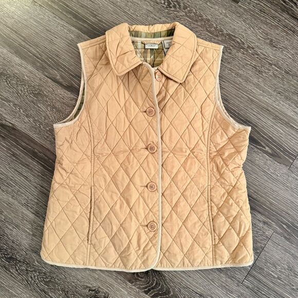 LL Bean Tan Quilted Chore Vest - Picture 1 of 6